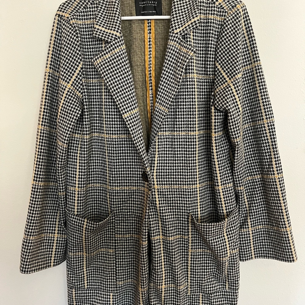 Sanctuary Black and White Houndstooth Blazer with Yellow Accents